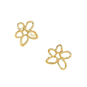 Elegant gold alloy flower stud earrings featuring a minimalist five-petal hollow design