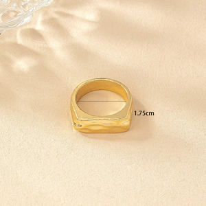 Gold bohemian alloy ring with irregular hammered texture and minimalist thick design