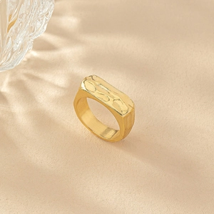 Minimalist golden square ring with hammered texture in Bohemian style for women
