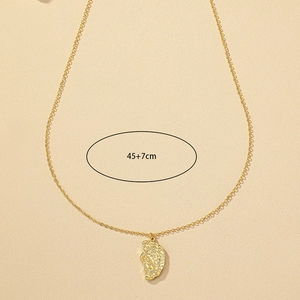 Golden moon alloy pendant necklace for women with 45+7cm adjustable chain and rock texture