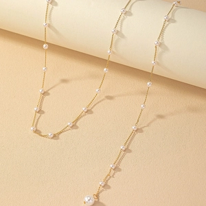 Élégant Collier De Dos Künstliche Perles Pour Femmes Alliage Plaqué Or Longue Chaîne De Corps Accessoire Robe Minimaliste
