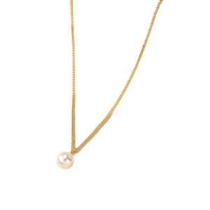Minimalist gold chain necklace featuring a glossy round white pearl pendant for women