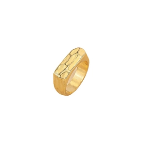 Minimalist gold alloy ring featuring irregular hammered texture and wide bohemian style band