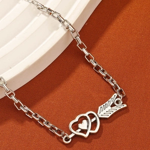 Bracelet Cœur Flèche Cupidon Alliage Ton Argent Chaîne Extension Réglable Bijoux Mode Romantique Pour Femmes