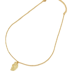 Minimalist gold necklace with a textured crescent moon pendant and adjustable chain