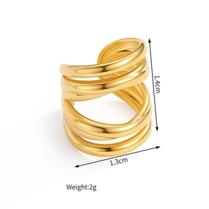 Detail view of gold layered ear cuff showing 1.4cm height and 1.3cm width dimensions