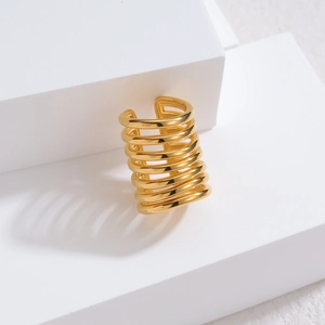 18k gold plated stainless steel multi-layer spiral ear cuff with minimalist line design