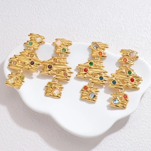 18k gold plated irregular geometric earrings with colorful gemstones and shell inlays