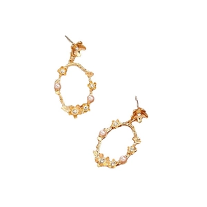 Boucles d'oreilles créoles fleurs dorées vintage avec perles et cristaux éclatants