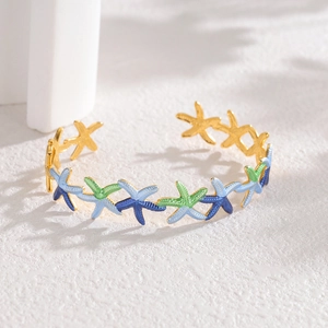 Bracciale rigido a stella marina in acciaio inossidabile dorato con smalto blu