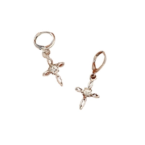 Silver huggie earrings with sparkling crystal cross charms for elegant daily wear