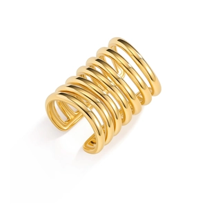 Polished gold multi-layer geometric ear cuff with a modern minimalist open design