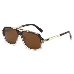 Retro square pilot sunglasses with brown gradient lenses and gold metal frame accents