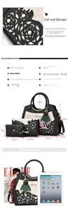 Detaillierte Größenangaben und Proportionen für das dreiteilige PVC-Handtaschen-Set