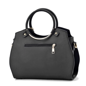 Klassische schwarze Henkeltasche aus mattem Kunstleder mit goldenen Metalldetails