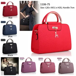 Embossed leather handbag for women with metal handle and deer charm in six colors