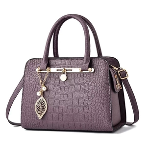 Minimalist purple stone-patterned large capacity shoulder bag with gold hardware and pearl charm