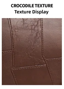 Close-up of premium dark brown crocodile texture leather with fine stitching details