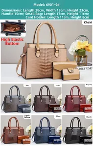 Detailed size chart for lizard texture tote bag set with dimensions and color options