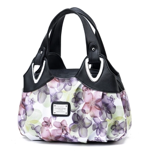 Women Fashion Handbag PU Leather And Printed Fabric Large Capacity Dumpling Bag Zip Closure Casual Travel Tote