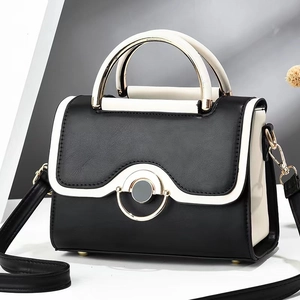 Women Handbags PU Leather Color Block Metal Circular Handle Detachable Shoulder Strap Elegant Crossbody Bag For Ladies