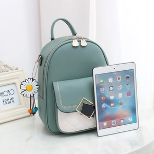 Fashion mini backpack in green and white PU leather with diamond quilting and gold buckle