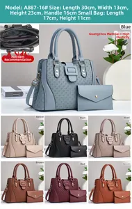 Detail view of large embossed tote bag set with internal storage and 7 color options