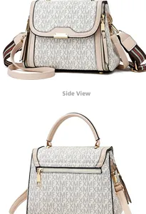 Detail of crossbody bag with MFX monogram pattern, gold hardware and side zip pockets