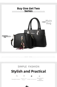 Detail showing black large tote bag and cat charm crossbody bag two-piece set