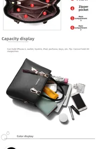 Detail view of large capacity black tote interior with multiple compartments and pockets