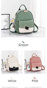 Quilted PU leather backpack detail showing metal buckle and daisy charm in three colors