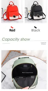 Detailed view of women's mini quilted backpack with color options and interior capacity