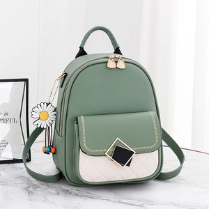 Women Fashion Backpack PU Leather Quilted Rhombus Contrast Color Mini Travel Bag With Daisy Pendant