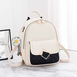 Stylish cream PU leather backpack with black quilted base and golden metal heart hardware