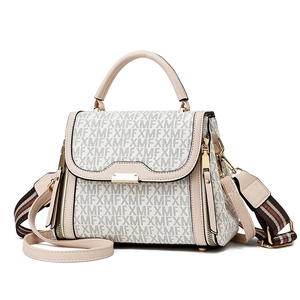 Beige envelope handbag with FXM letter print and red-green stripe canvas strap