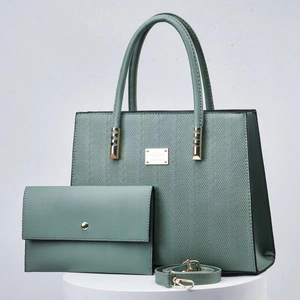 Chic bean green tote bag set with woven texture and matching envelope clutch purse