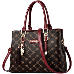 Sac bandoulière vintage à imprimé floral marron et poignées bordeaux chic
