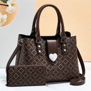 Borsa Tote In Pelle PU Con Stampa Trifoglio Vintage E Portafoglio Lungo Con Chiusura A Cuore Borsa A Tracolla Da Donna