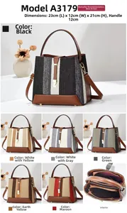 Détails de sacs seau en toile contrastée avec bordures en cuir et compartiment zippé interne