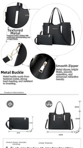 Vue détaillée du sac cabas noir avec dimensions et finitions métalliques dorées