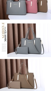 Détail de l'ensemble sac à main et portefeuille assorti disponible en trois coloris doux