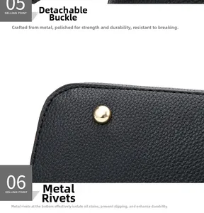 Détails des ferrures durables et des rivets de protection du sac en cuir noir robuste