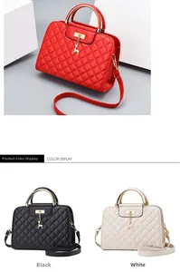 Detailed color options of quilted shoulder bags with gold deer pendant and metal handles