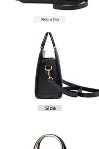 Detailed views of black quilted crossbody bag with golden metal ring handles and side D-rings