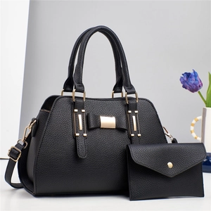 PU Leather Handbag Women Lychee Pattern Bow Decor Shoulder Bag And Envelope Pouch Versatile Elegant