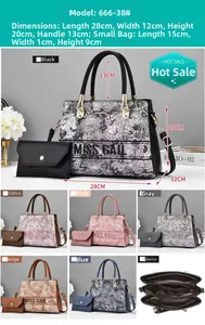 Detail view of the multi-compartment interior and various colors for floral tote bag