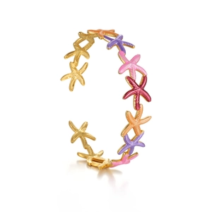 Bracciale rigido a stella marina colorata in acciaio inossidabile dorato 18k e smalto