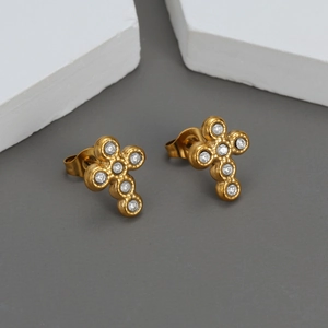 Orecchini A Croce Acciaio Inossidabile Placcato Oro 18K Zirconia Gioielli Moda Religiosi Per Donne Elegante