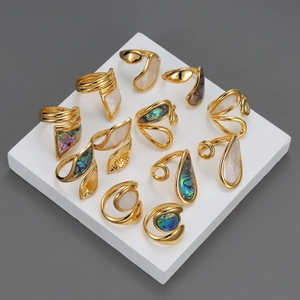 Anello Regolabile Aperto Con Intarsio Di Conchiglia Geometrica Irregolare Gioielli Minimalisti In Acciaio Inossidabile Placcato Oro Per Donna