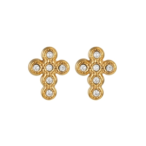 Orecchini a perno a croce placcati in oro 18K con cristalli e bordo con perline